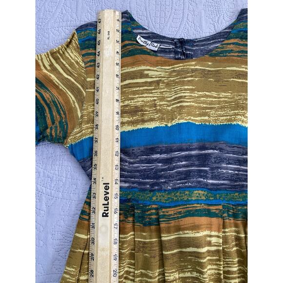 Vintage Pretty Pink Sz L Vibrant Colorful Rayon Back Button Front Pockets Maxi - Picture 8 of 9